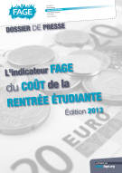 Couverture du dossier de presse de l'indicateur FAGE du coût de la rentrée étudiante 2013.